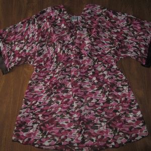 Duo Maternity Medium 8-10 Sheer Pink Brown Shirt